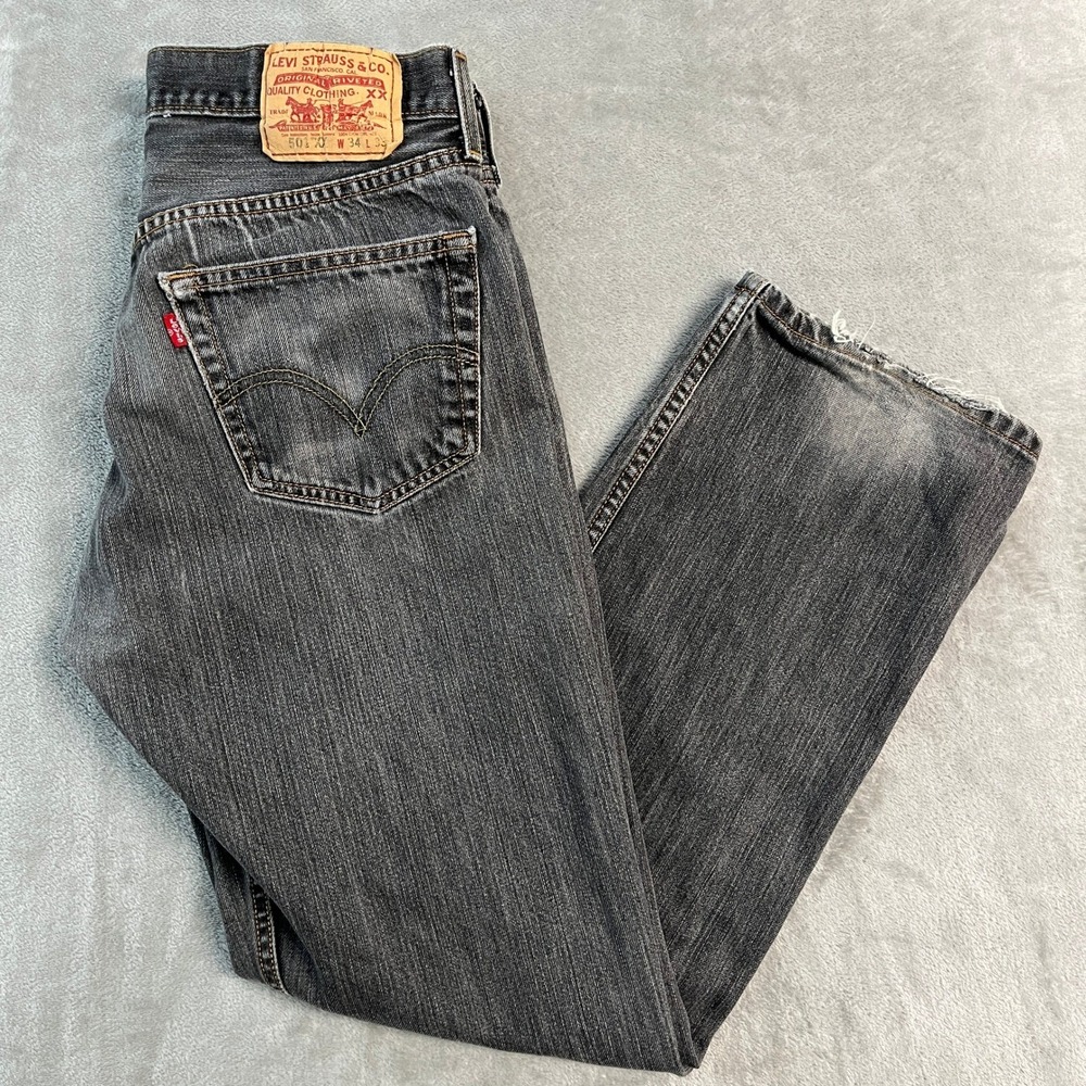 Y2K 07 Levis 501 Original Fit Mens Faded Black Distressed Jeans 34x33 (30x29)